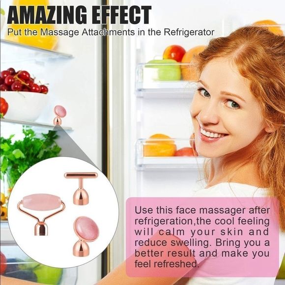 💗 Jade Roller+Gua Sha Rose Quartz, Face Eyes Neck Body Relieve Fine Lines - Picture 2 of 7